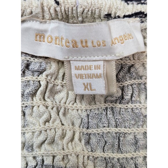 Monteau Linen Blend Black and Cream Floral Peplum Top With Buttons XL - Picture 5 of 6